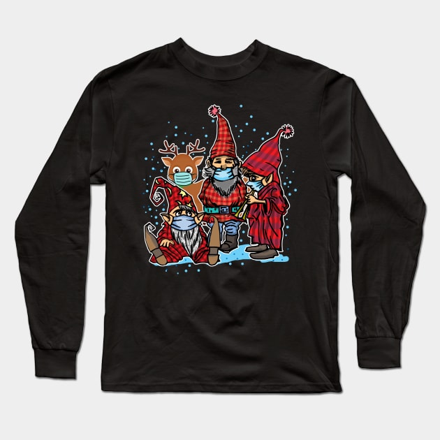 Cute Christmas Gnomes & Reindeer in Masks Long Sleeve T-Shirt by ArtedPool